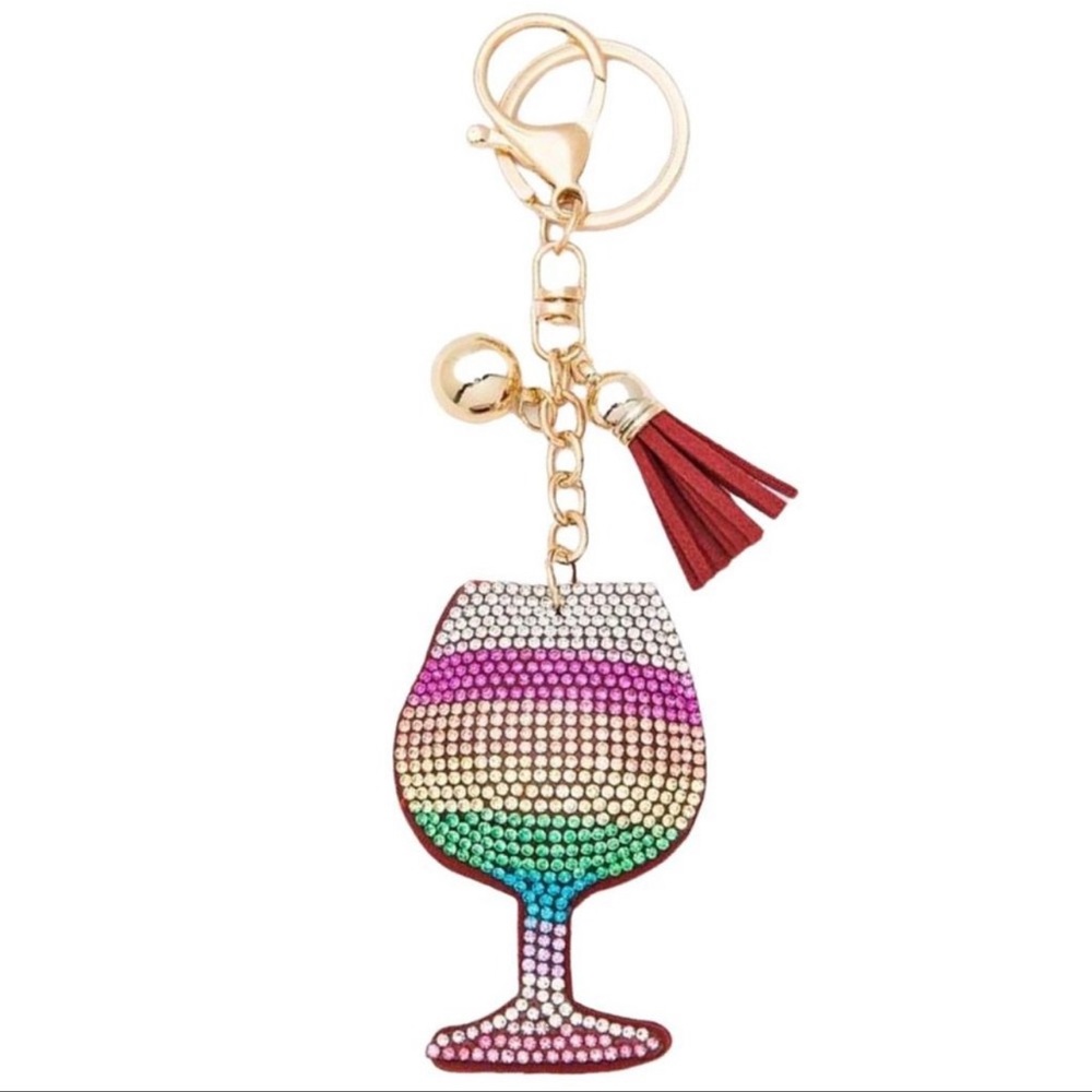 Bling Rhinestone Puffy Cheers Key and Bag Ring.